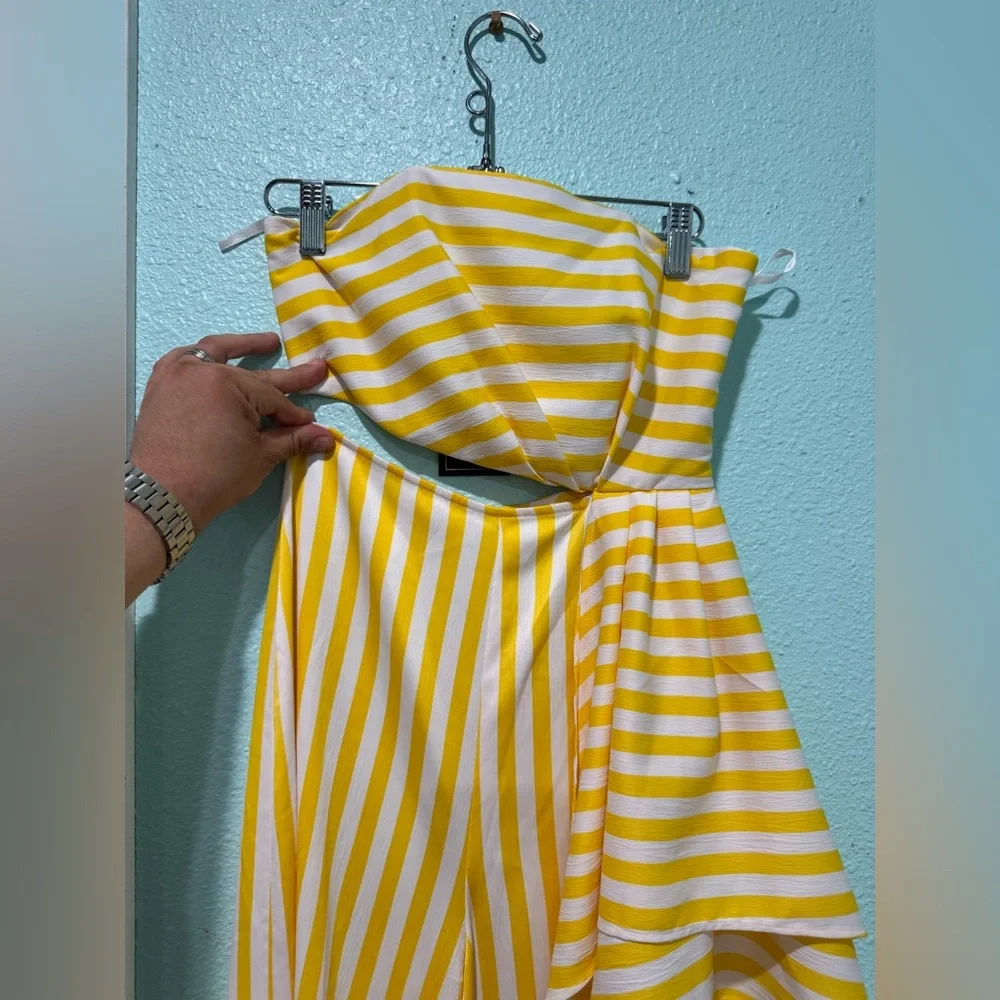 Michael Costello x Revolve Rio Yellow Striped Jumpsuit Woman's XS - Picture 3 of 7